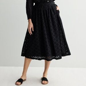 Nine West Elegant Black Eyelet A-line Midi Skirt